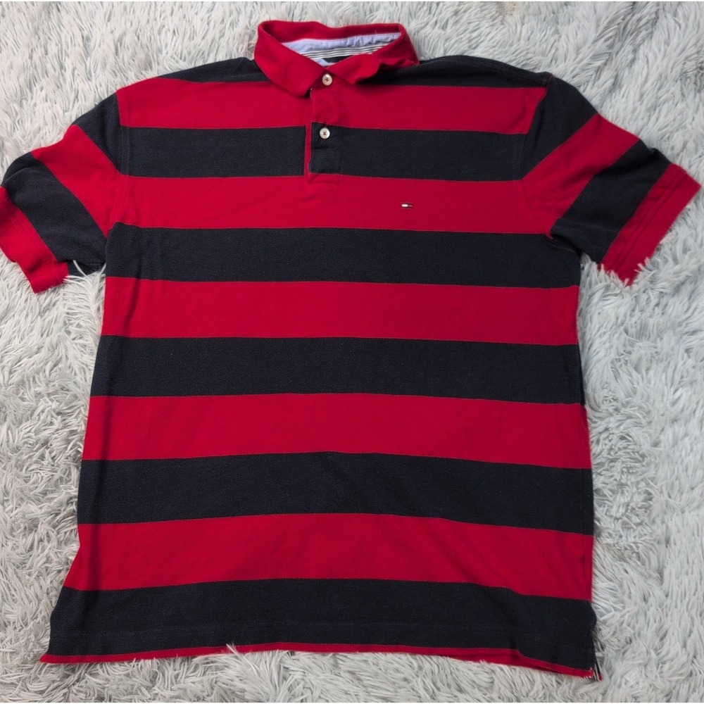 Tommy Hilfiger Shirt Mens L Red Polo Golf Logo Short Sleeve Preppy Comfort